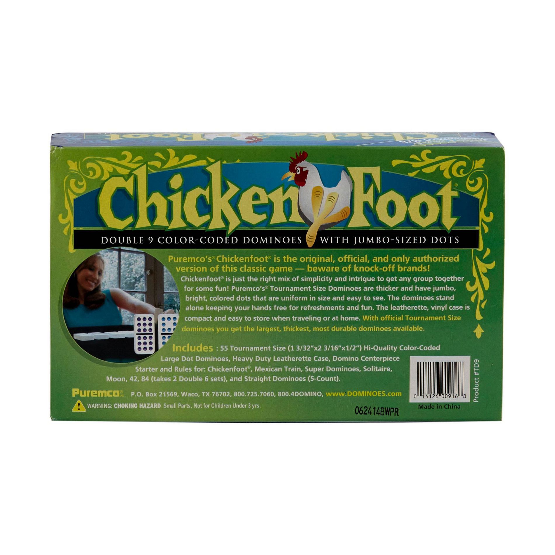 Puremco ChickenFoot Double 9 Color Dot Dominoes Board Game: Educational Patterns & Instructions, Party for 1-8 Players