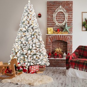 Whisen 4FT Flocked Christmas Tree with 100 Warm Lights, 233 Tips and Sturdy Metal Stand - 1 of 4