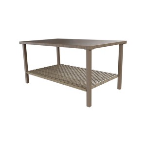 YARDSIGHT 33.4 in. Indoor/Outdoor Coffee Table with Wicker Shelf and Steel Frame for Patio, Garden, or Living Room - 1 of 4