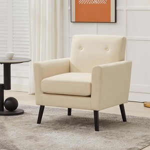 Coucheta Mid-Century Accent Chair with Wood Legs, Linen Upholstered Armchair with Thick Cushion, Single Sofa Chair for Living Room, Office or Bedroom - 1 of 4