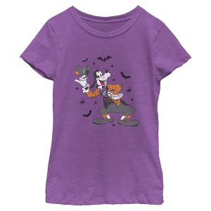 Girls Mickey & Friends Halloween Goofy Tipping Hat Bats and Spiders T Shirt - 1 of 4