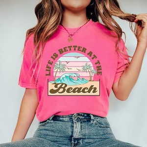 Simply Sage Market Women's Better At The Beach Wave Short Sleeve Garment Dyed Tee - 1 of 1