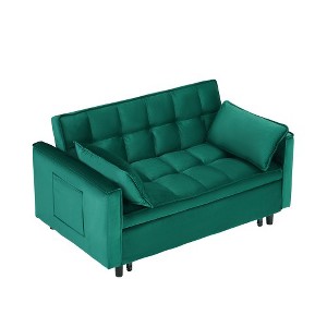 Ridstar Modern Compact Velvet 3-in-1 Convertible Sofa Bed with Backrest, Pillows & Storage Pockets for Living Room-Green - 1 of 4