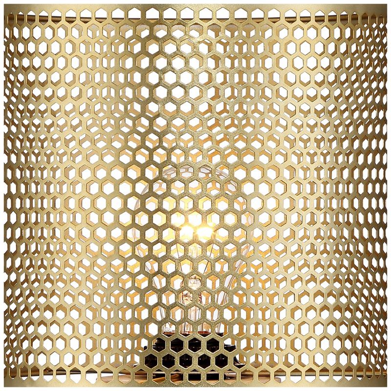 360 Lighting Elijah Modern Accent Table Lamp 11 1/2" High White Faux Marble Brass Hexagon Cutouts Shade for Bedroom Bedside Nightstand Family Home, 3 of 7