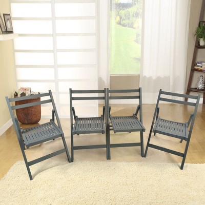 Aghana Digitals 4-Pack Gray Solid Wood Slatted Folding Chairs - 220LBS Capacity, Indoor/Outdoor Use