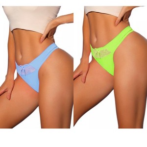 Allegra K Women's Low Waisted Smooth Elastic Lace Waist Solid Thongs 2 Packs - 1 of 4