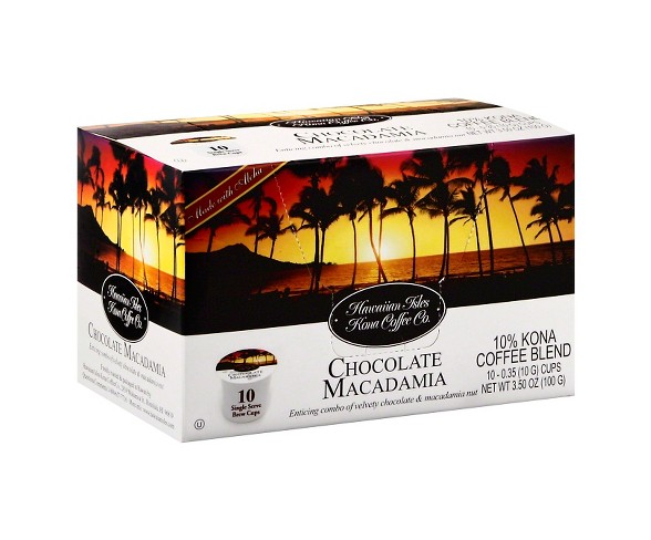 Hawaiian Isles Kona Chocolate Macadamia Medium Roast Coffee - Single Serve Pods - 10ct