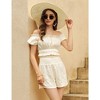 Women's Two-Piece Casual Set Off-Shoulder Ruffle Crop Top and Elastic High-Waisted Shorts Beigei 2XL - 2 of 4