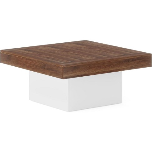 Tribesigns Farmhouse Square Led Table, Engineered Wood Low Coffee Table For Living Room, Brown ...