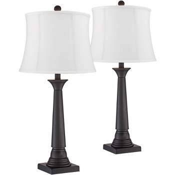 360 Lighting Dolbey 28" Tall Tapered Column Farmhouse Rustic Traditional Table Lamps Set of 2 Brown Bronze Finish Metal White Shade Living Room