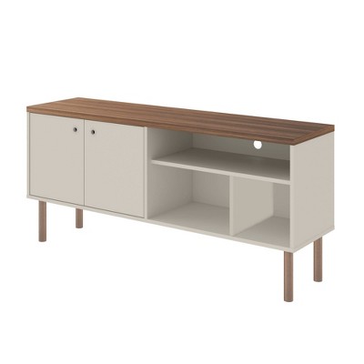 Scandinavian-Modern Off White and Natural Wood TV Stand with Storage