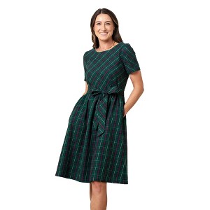 Hope & Henry Women's Organic Short Sleeve Holiday Dress with Waist Sash - 1 of 4