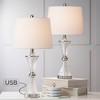 Regency Hill Luca Modern Table Lamps 25 1/2" High Set of 2 Twisted Glass with USB Charging Port White Drum Shade for Bedroom Living Room Office Desk - 2 of 4