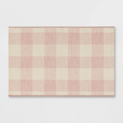 2'x3' Machine Washable Oversized Gingham Handwoven Scatter Accent Rug Pink/Ivory - Room Essentials™