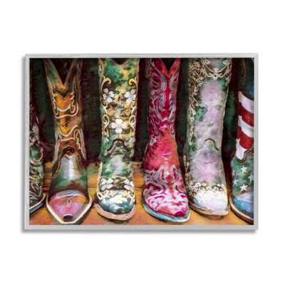 Stupell Industries Cowboy Boots Various Bold Designs Americana Apparel Black Framed Giclee Art