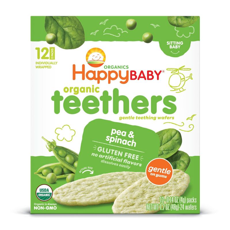 HappyBaby Pea &#38; Spinach Organic Teethers - 12ct/1.68oz, 1 of 5