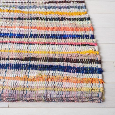 Handwoven Turquoise Stripe Square Cotton Rag Rug 59"