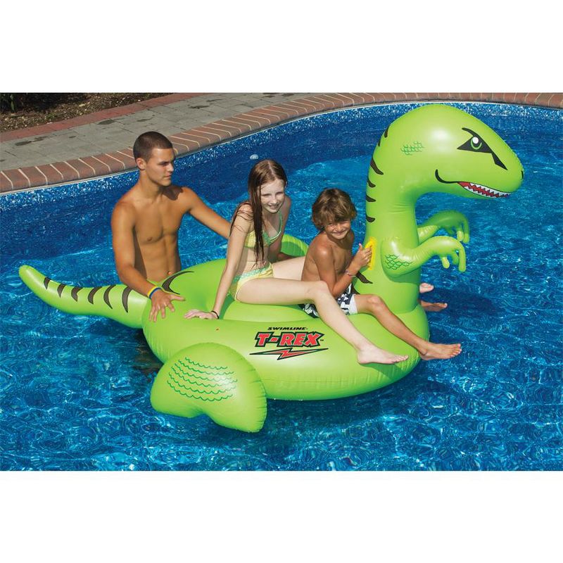 Swimline 78" Water Sports Inflatable Swimming Pool Giant T-Rex Ride-On 2-Person Raft Toy - Green/Black, 2 of 3