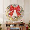 HOMCOM 60in Flocked Pre-Lit Christmas Wreath with 3D Red Bow, Christmas Wreath for Front Door with 11 Lighting Modes, 300 LED Lights - 2 of 4
