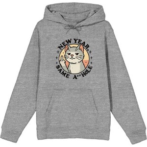 New Year Same A**hole Cat With Middle Finger Adult Long Sleeve Hoodie - 1 of 2