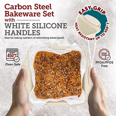 Deluxe Nonstick Carbon Steel Baking Pan Set with White Marble Coating