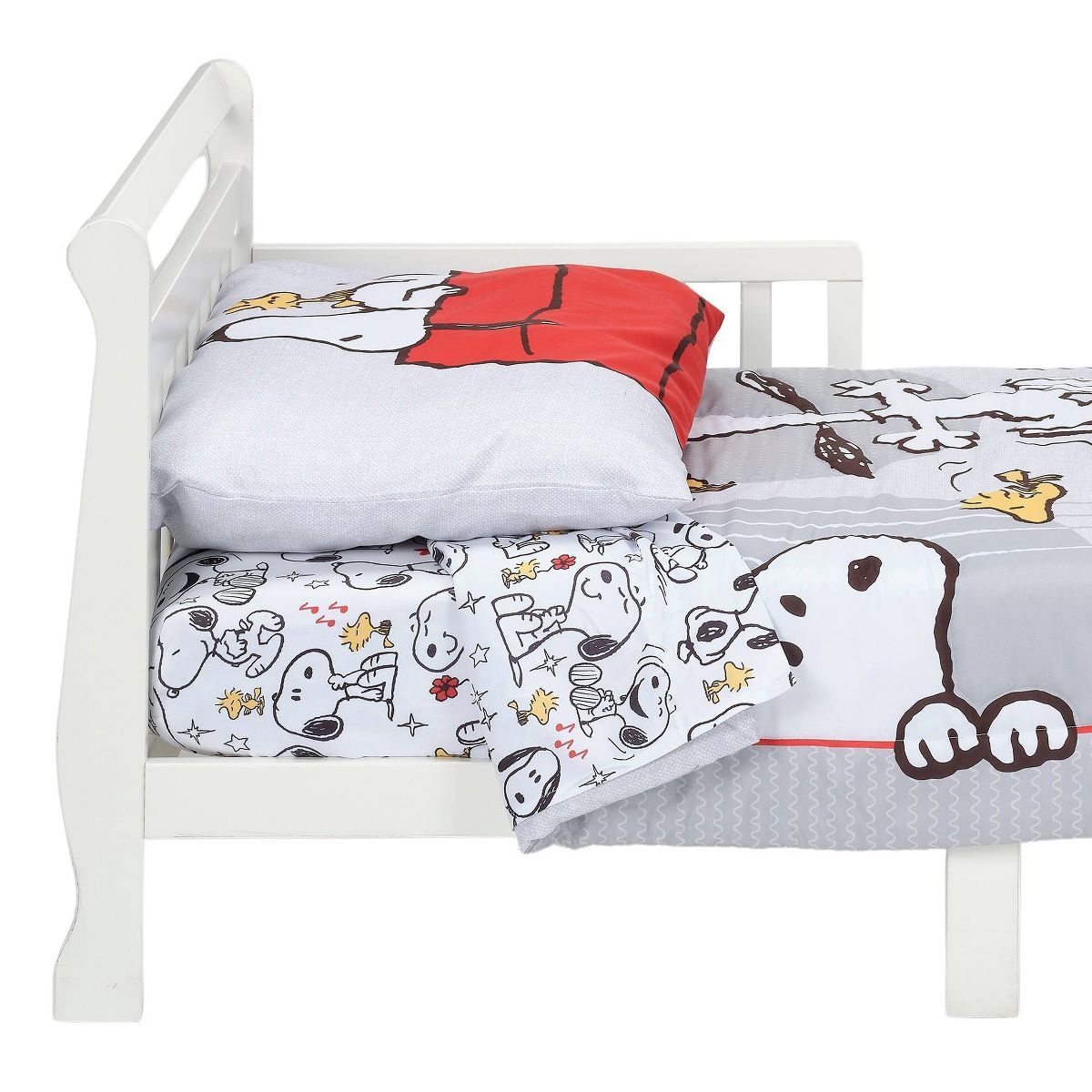 Lambs & Ivy 4pc Snoopy Love Toddler Bedding Set - Gray/Red/White - thumbnail 6