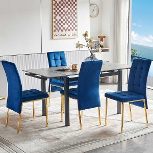 Modern Dining Table, Expandable Dining Table With Ceramic Desktop, Metal Legs, Carbon Steel Support Legs, Dining Room Table For Kitchen, Living Room - 1 of 4