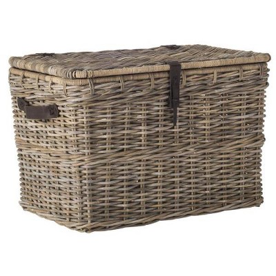 Gray Woven Kubu Rattan Trunk Organizer with Faux Leather Straps