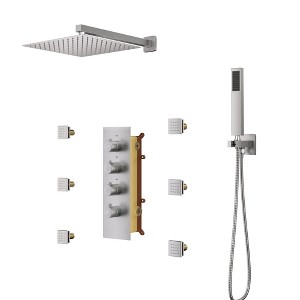 CASAINC 6-Spray Patterns 12 Inches Wall Mounted Rainfall Shower Faucet and Dual Shower Heads System With 6 Body Jets - 1 of 4