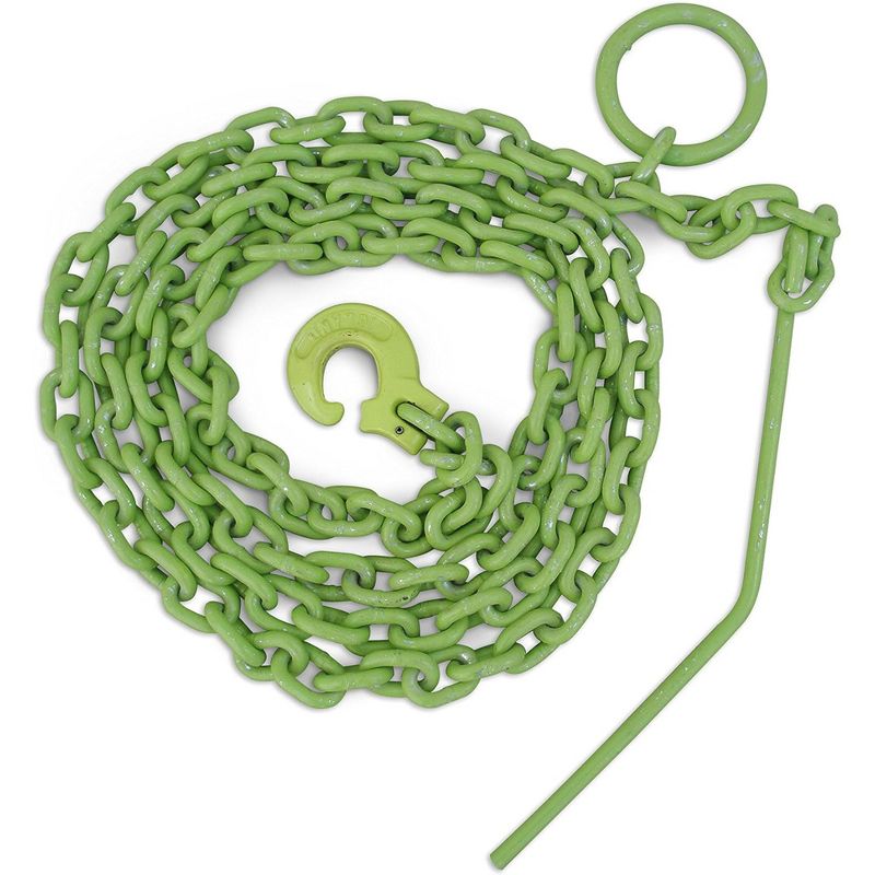 Timber Tuff 15 Foot 4,700 Pound Maximum Pulling Force Choker Chain with Probe Stake for ATVs, UTVs, and Lawn Tractors, High Visibility Green, 1 of 7