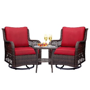 Whizmax 3 Pieces Outdoor Wicker Swivel Rocker Patio Set with Premium Cushions and Armored Glass Top Side Table for Backyard - 1 of 4