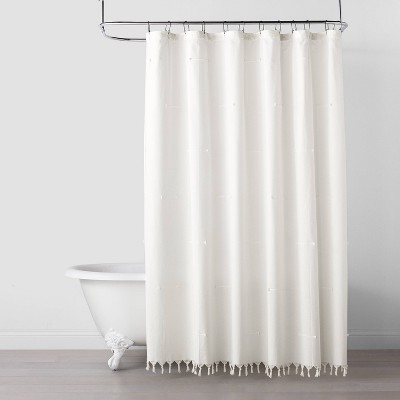 Clip Stitch Knotted Fringe Shower Curtain Sour Cream - Hearth & Hand™ with Magnolia