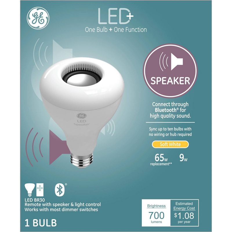 GE LED+ Speaker Light Bulb Soft White, 1 of 8