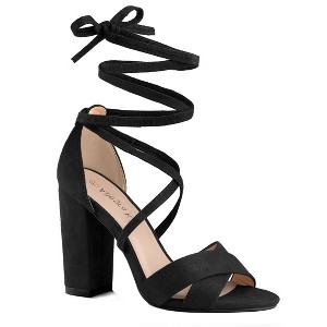 Allegra K Women's Open Toe Crisscross Block Heeled Lace Up Sandals - 1 of 4