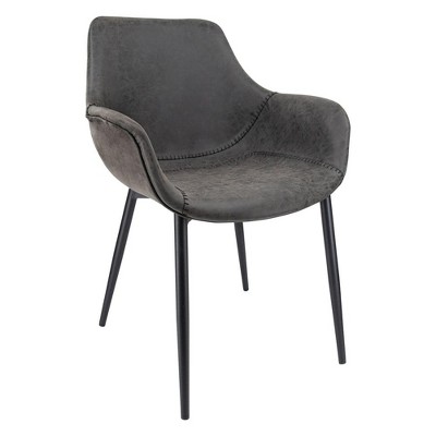 LeisureMod Markley Leather Dining Chair with Black Metal Legs