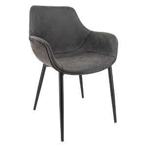 LeisureMod Markley Leather Dining Chair with Black Metal Legs - 1 of 4