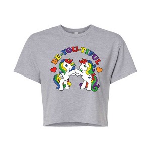 Women's My Little Pony Be You Beautiful Cropped Graphic T-Shirt - Heather Grey - Large - 1 of 4