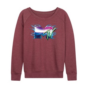 Women's - MTV - Logo Liquid Metal Lightweight French Terry Wide Neck Long Sleeve Shirt - 1 of 4