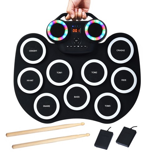 Roll Up Drum Practice Pad Set pour enfants, batterie électronique, kit midi  avec prise téléphonique pour sauna, haut-parleur intégré, pédales, cadeau -  AliExpress