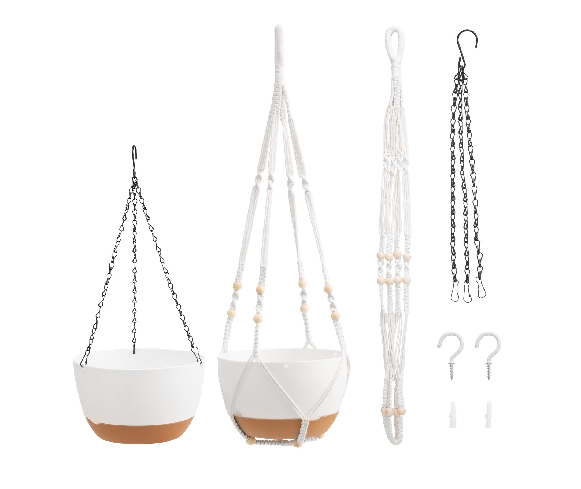 VEVOR Hanging Planters, 10 Inch Self-Watering Hanging Planter, 2 Pack Flower Pots with Drainage Hole & 2 Kinds of Plant Hangers, White&Yellow