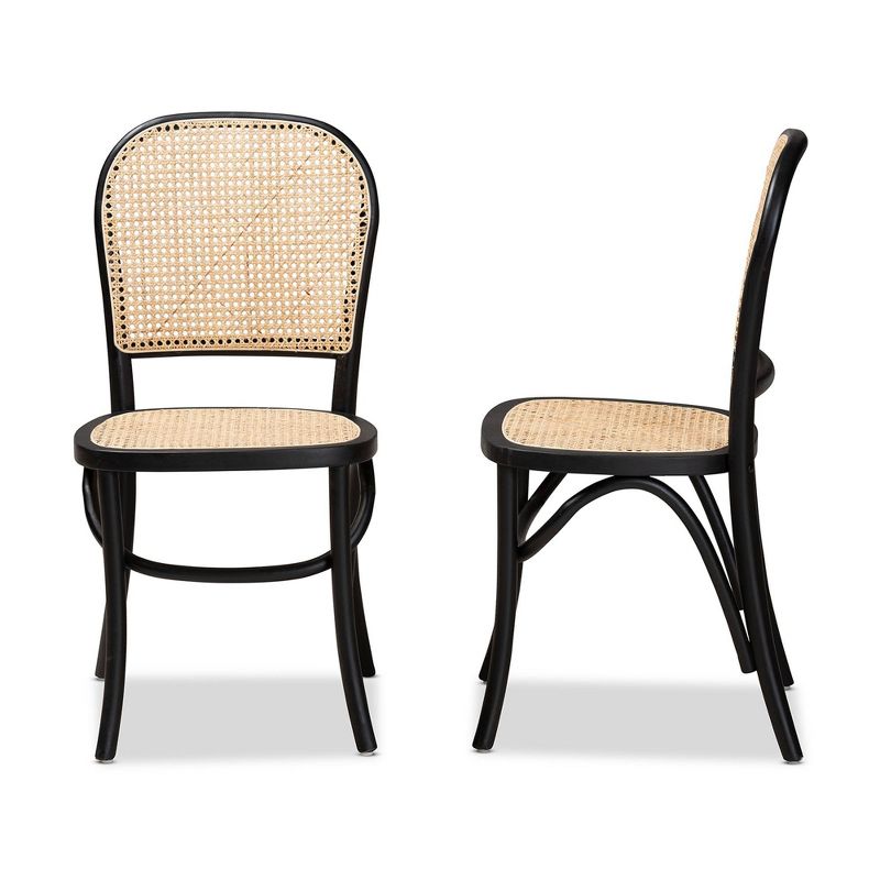 2pc Cambree Woven Rattan and Wood Cane Dining Chair Set Brown/Black - Baxton Studio, 4 of 11