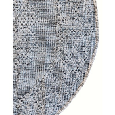 Azure Blue Round Stain-Resistant Outdoor Area Rug