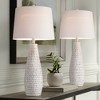 360 Lighting 29 1/2" Tall Modern Coastal End Table Lamps Set of 2 USB Port Whitewash Ceramic White Shade Living Room Charging Bedroom Bedside - 2 of 4