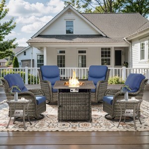 Belord 7 Pieces Patio Furniture Set, All Weather Wicker Outdoor Conversation Set with Swivel Rocker Patio Chair, Side Table and Propane Firepit Table - 1 of 4