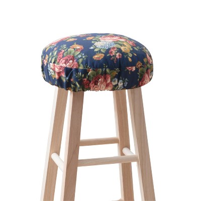 Ellis Bella Rose Stylish Medium Scale Printed Floral Pattern Elastic Bottom Edge Barstool Cover 13"x13" Navy