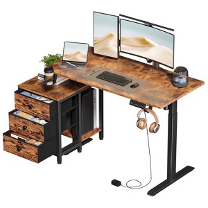 WOWLIVE 47-55'' Electric Standing Desk with 3 Drawers, Height Adjustable Gaming Desk with Cup Holder, Storage Computer Desk for Home Office - 1 of 4