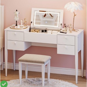 3-in-1 Small Vanity Desk with Flip Top Mirror & LED Lights Makeup Vanity Table Set with 5 Drawers - 1 of 4