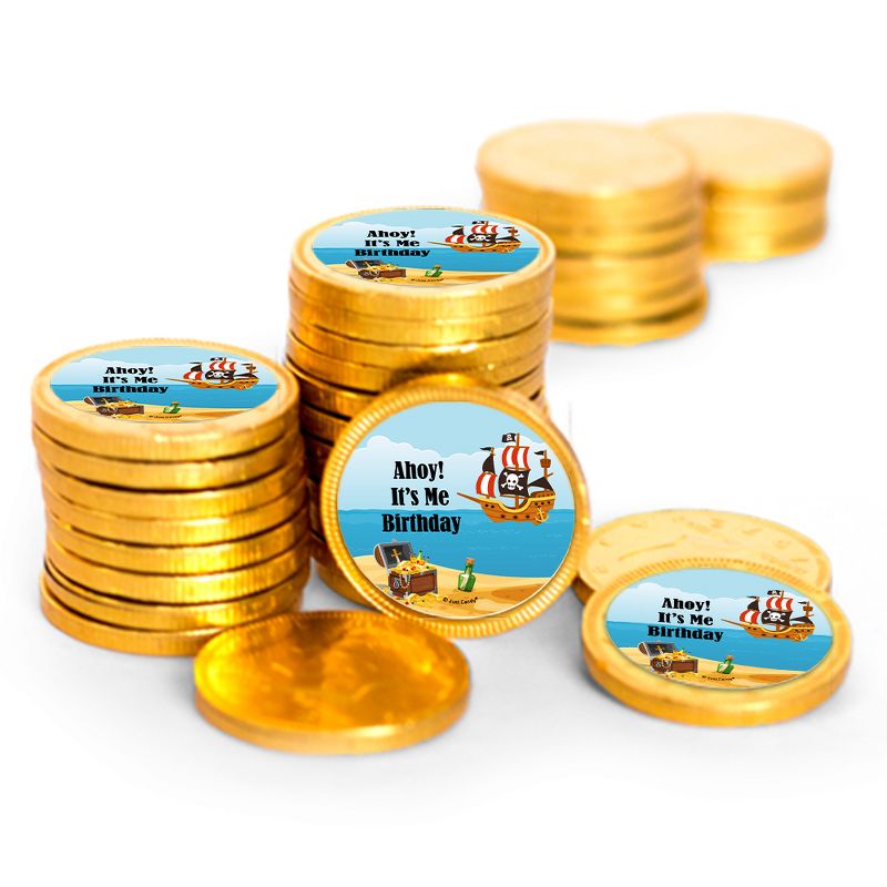 84 Pcs Pirate Kid's Birthday Candy Party Favors Chocolate Coins with Gold Foil, 1 of 3