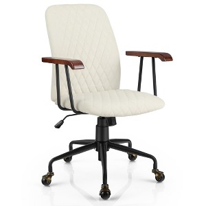 Tangkula Velvet Home Office Chair Swivel Adjustable Task Chair w/ Wooden Armrest Beige - 1 of 4