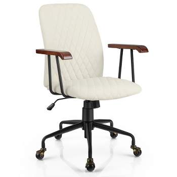 Tangkula Velvet Home Office Chair Swivel Adjustable Task Chair w/ Wooden Armrest Beige